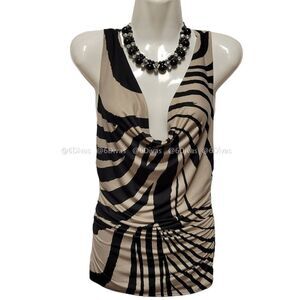 Black and Taupe Animal Print Plunging Neckline Sexy Top Sizes S, M - NWOT